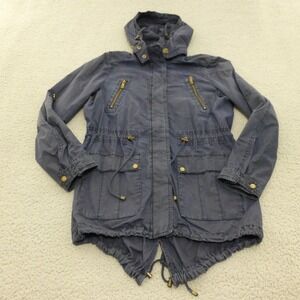 Levis Field Jacket Womens Medium Navy Blue Cotton Utility Anorak Parka Hooded